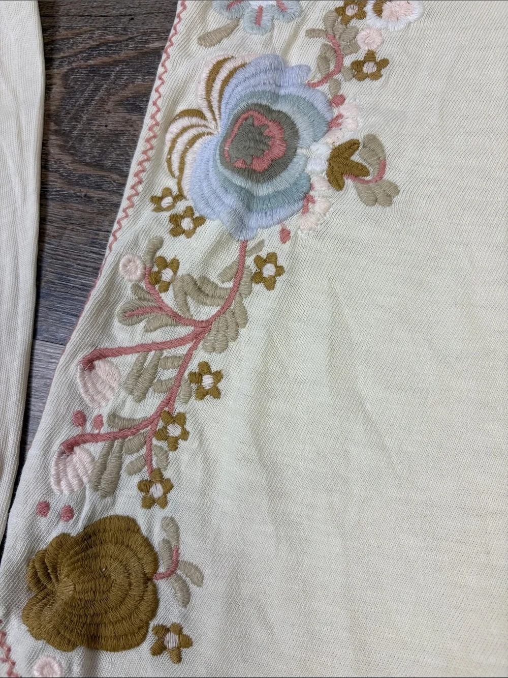 Free People Disco Rose Embroidered Turtleneck Top Ivory XS/S